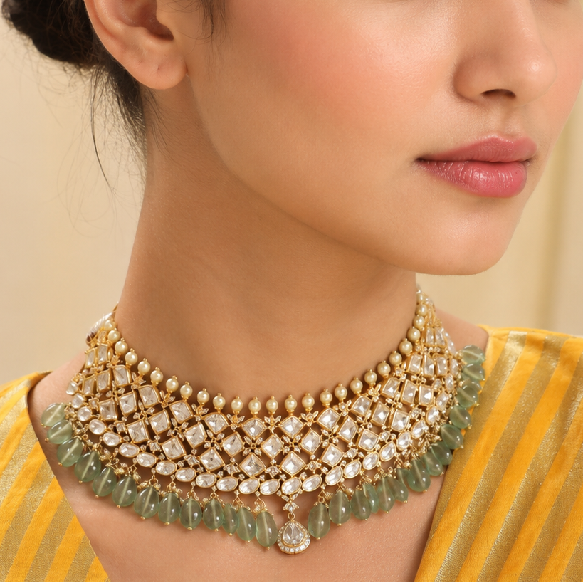 Parvati Moissanite CZ Silver Choker