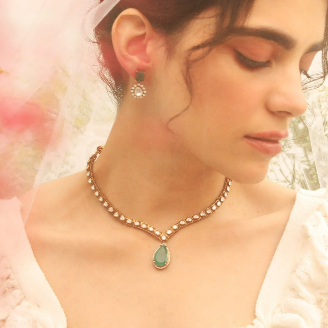 Modern Moissanite Silver Necklace Set