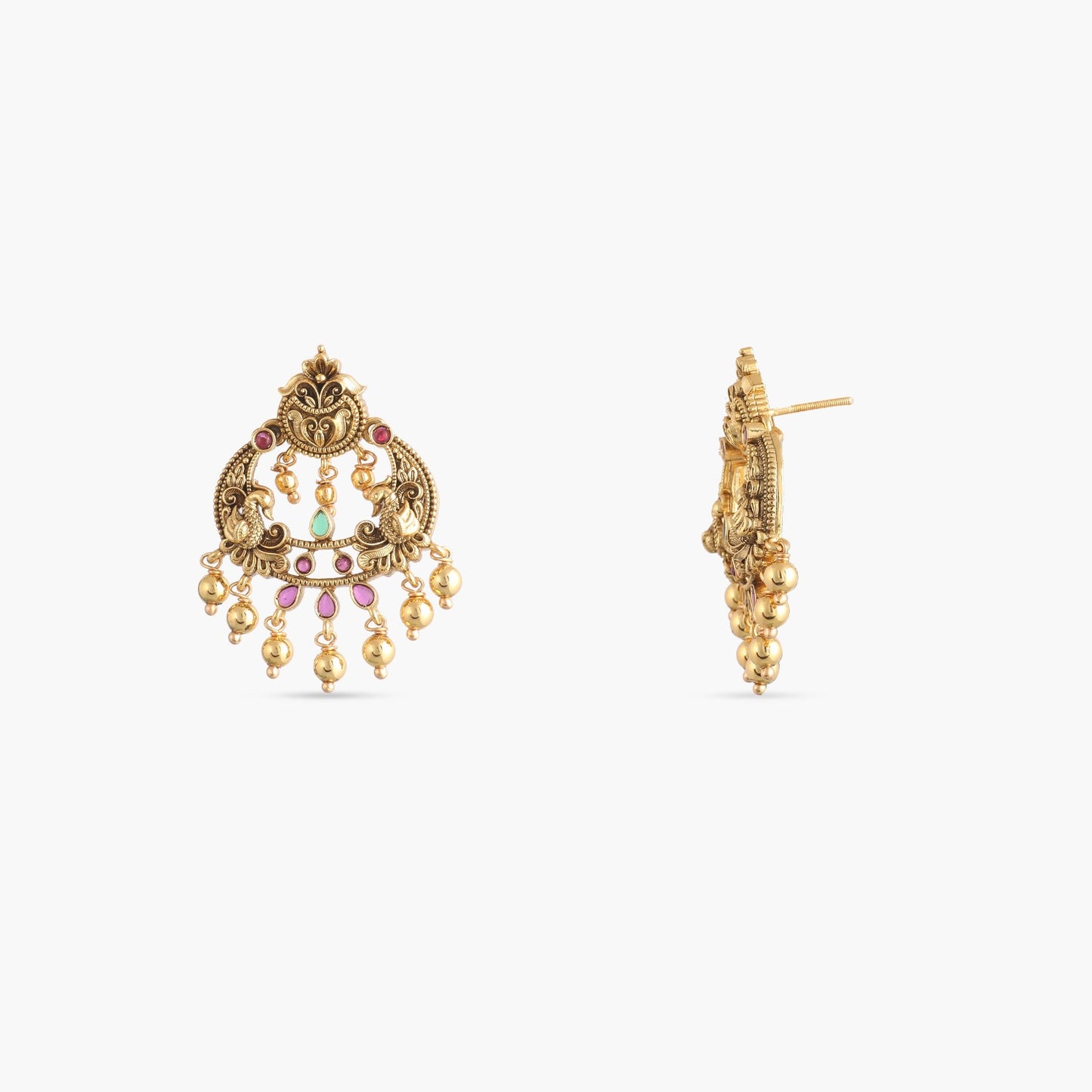 Bhagya Temple Silver Chandbali Earrings