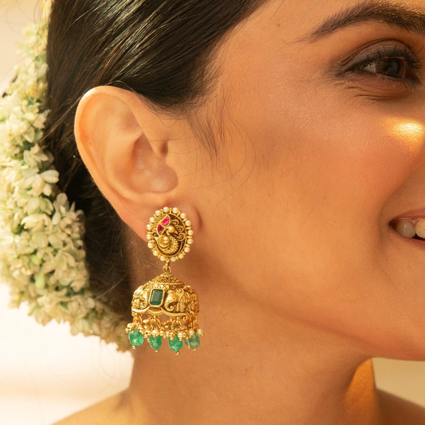Amala Antique Silver Jhumkas