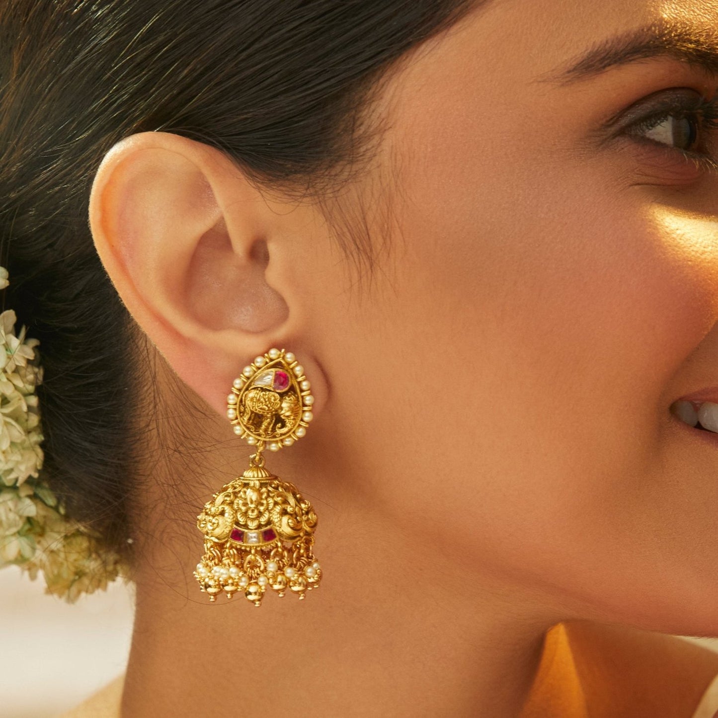 Viraaj Antique Silver Jhumkas