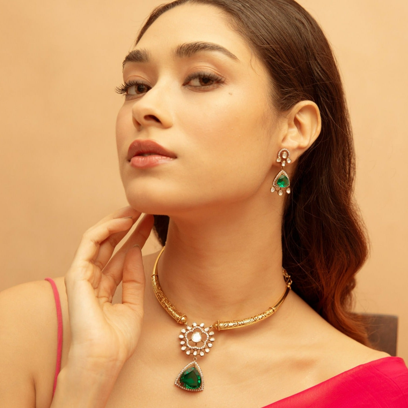Micita Moissanite Silver Hasli Necklace Set