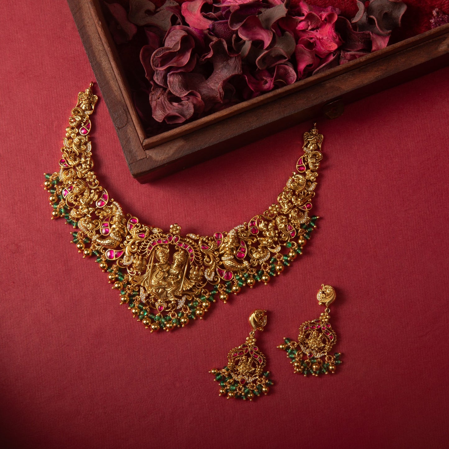Brindavan Antique Temple Necklace Set