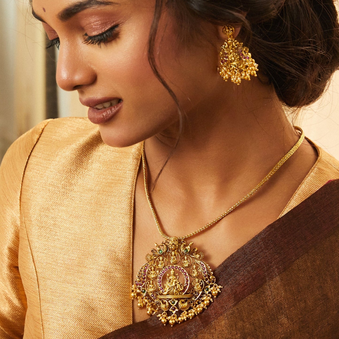 Ashtalakshmi Antique Nakshi Silver Pendant Set