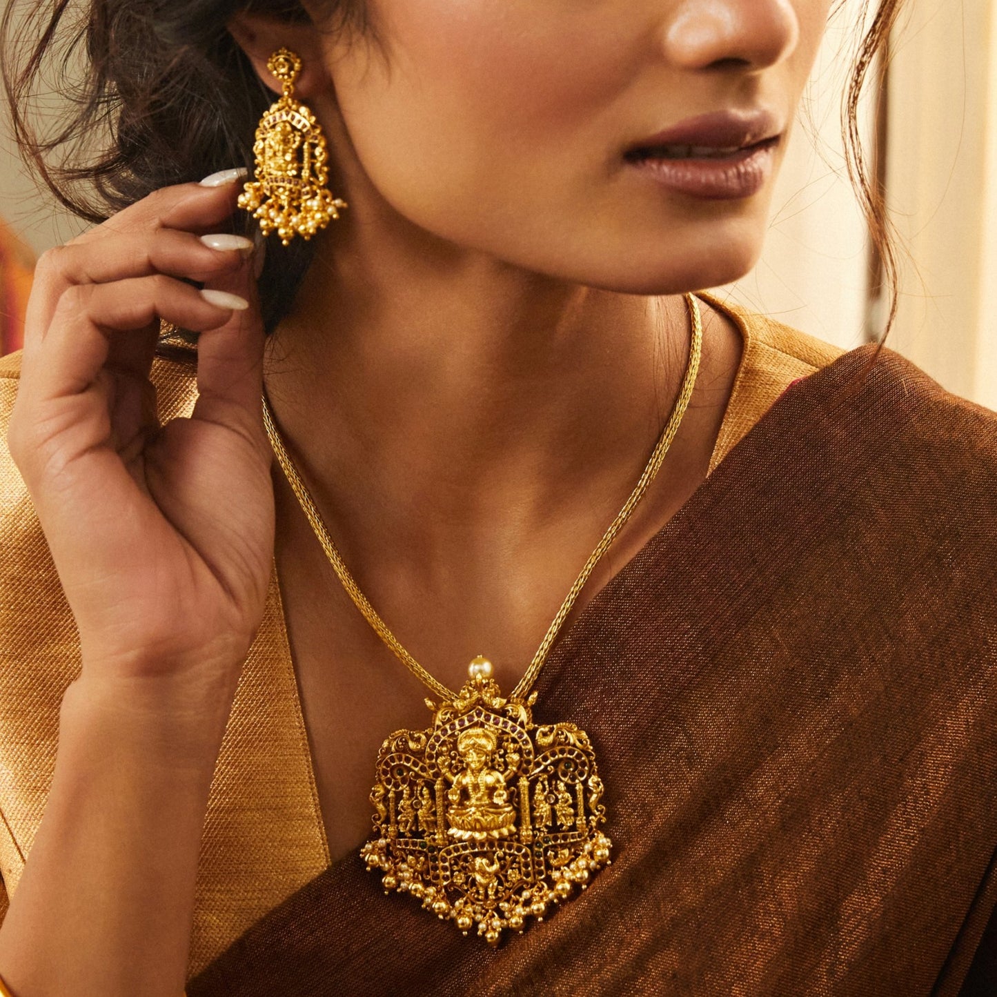 Deetya Antique Nakshi Silver Pendant Set