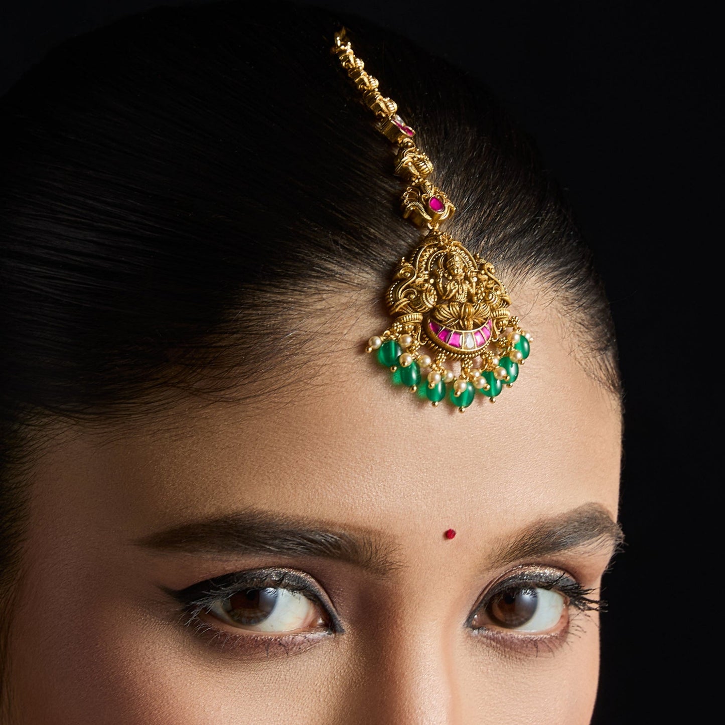Chandra Lakshmi Kempu Silver Maang Tikka