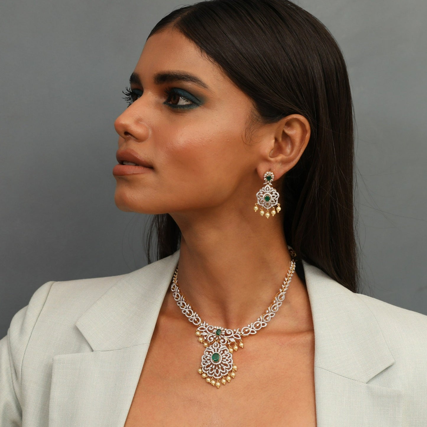 Ketak CZ Silver Necklace Set