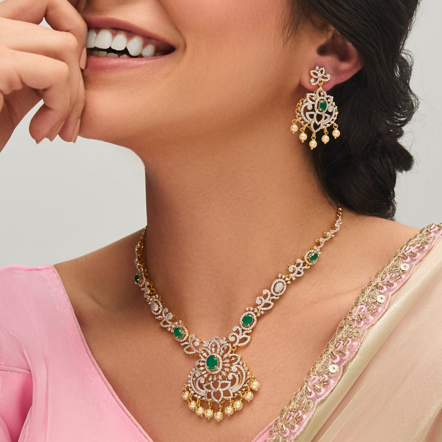 Niraj CZ Silver Necklace Set