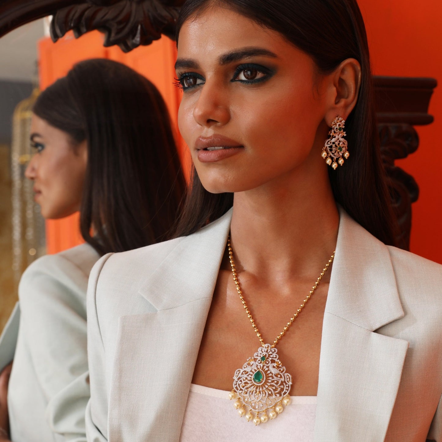 Sanvi CZ Silver Pendant Set