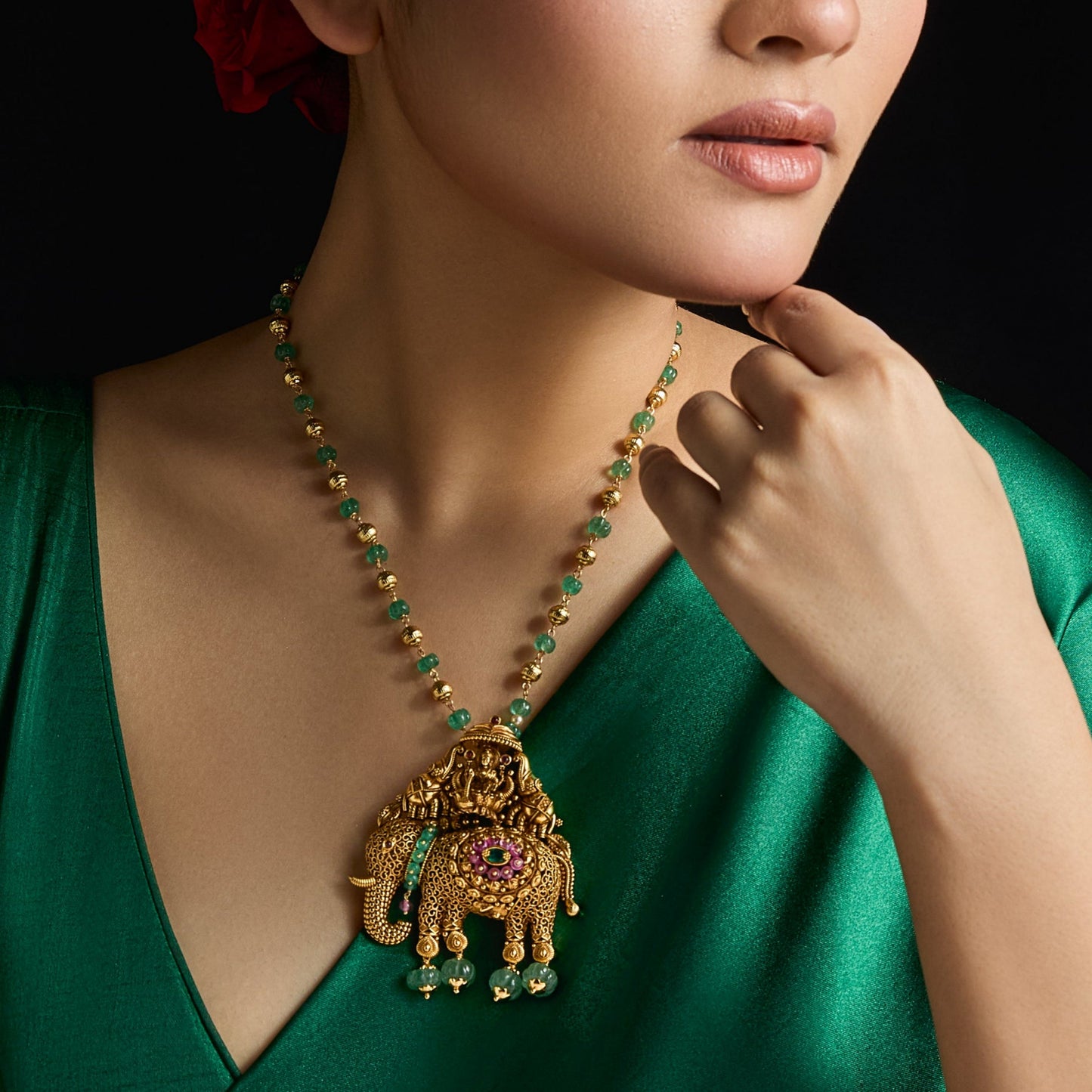 Gajalakshmi Antique Silver Pendant Necklace