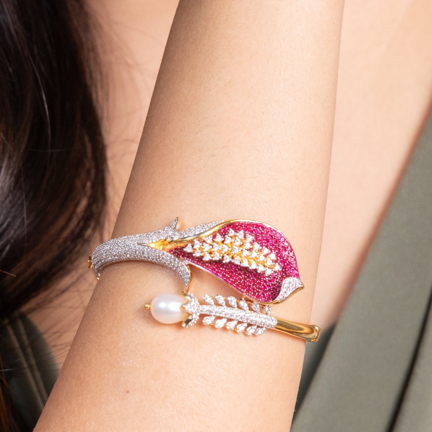 Flamingo Floral CZ Silver Bracelet