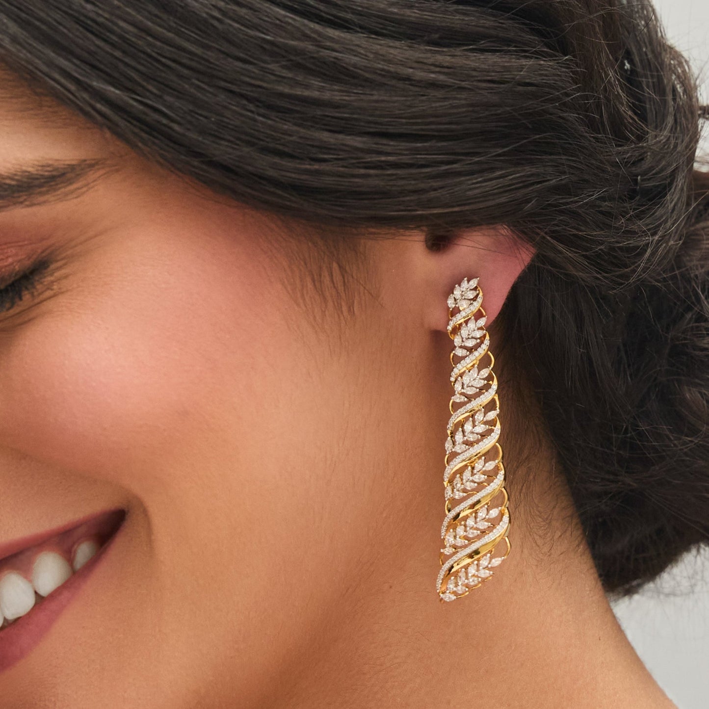 Dancing Leaf CZ Silver Cocktail Drop Earrings