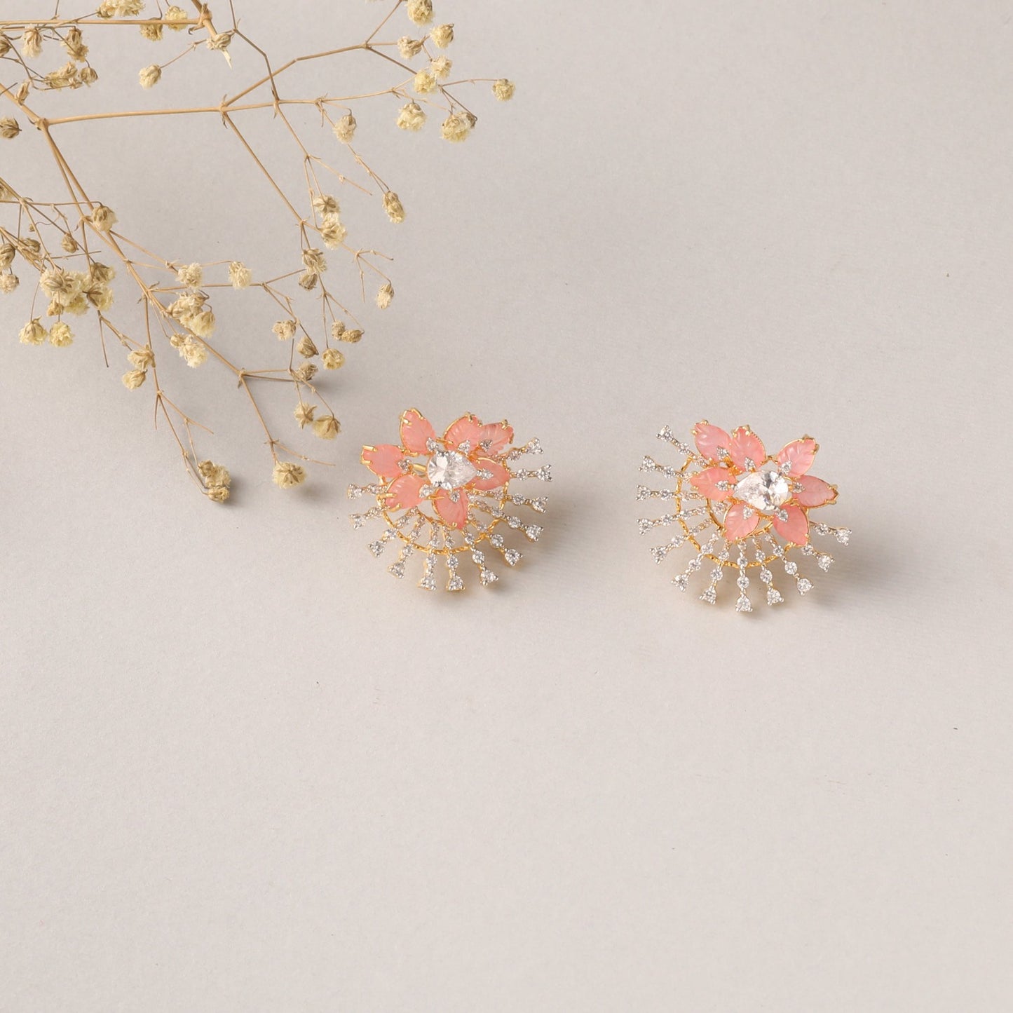 Garden Floral Serenity CZ Silver Stud Earrings