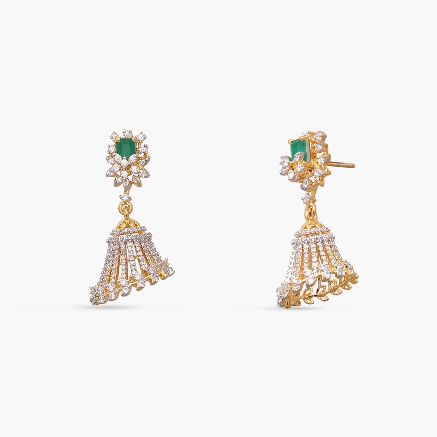 Opulent Floral CZ Silver Jhumka Earrings