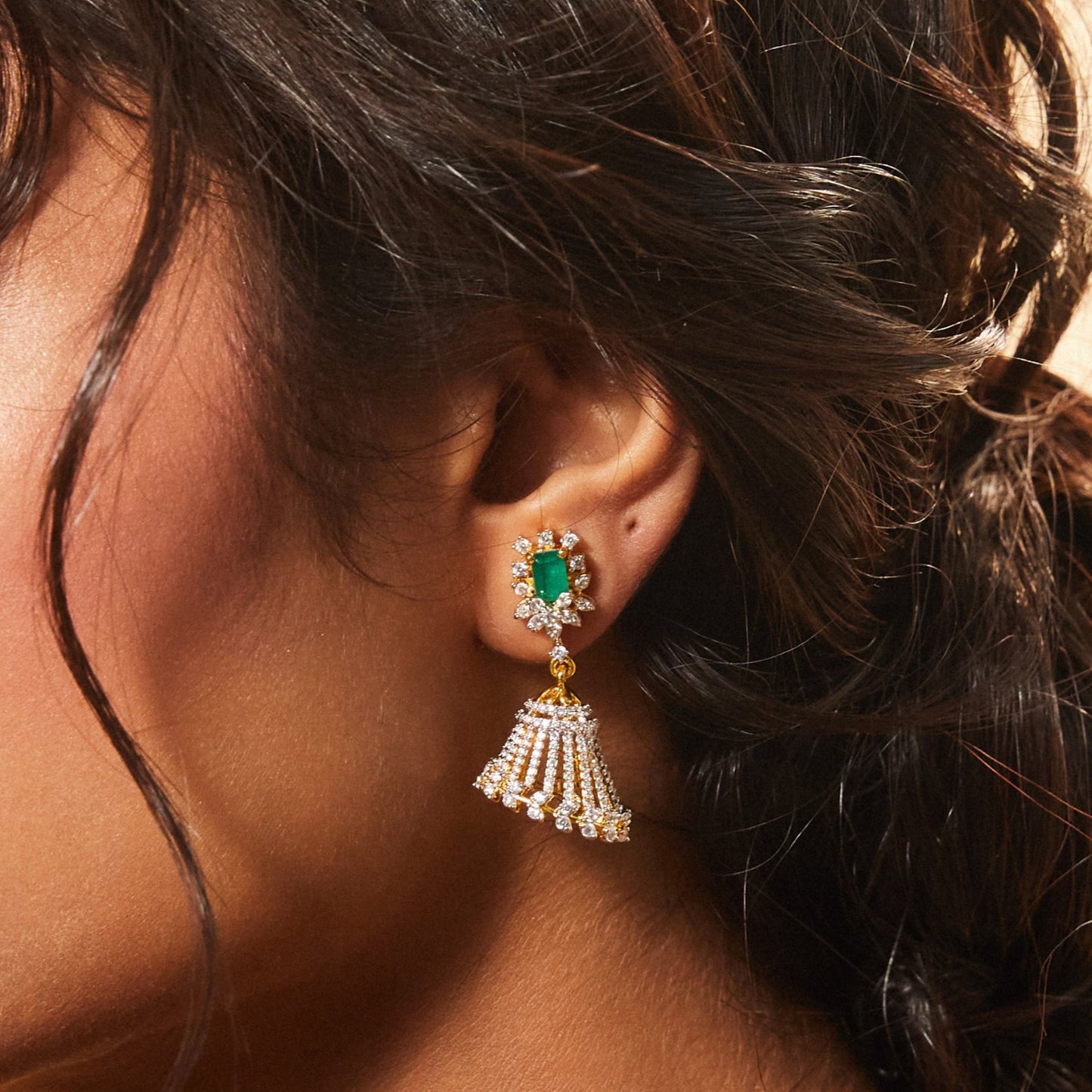 Opulent Floral CZ Silver Jhumka Earrings
