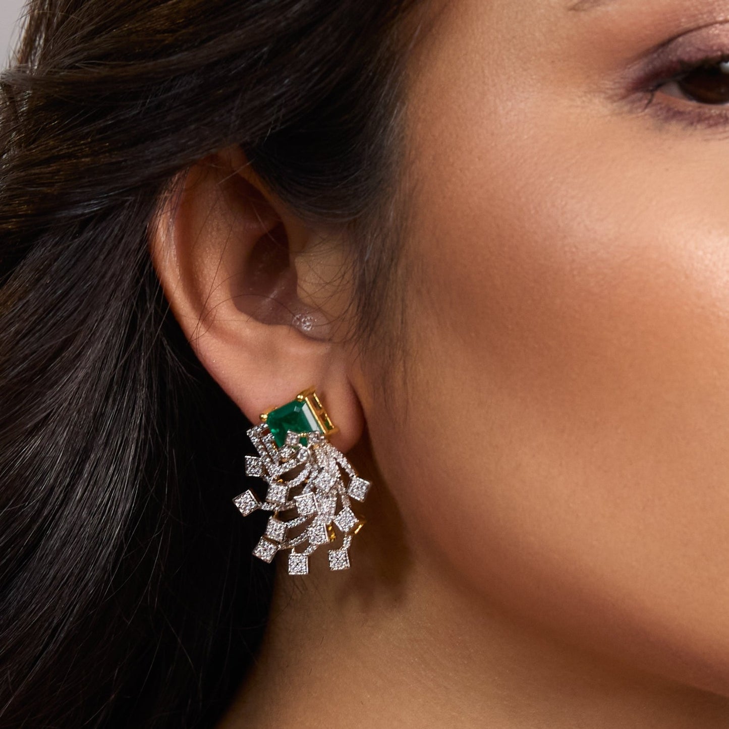 Emerald Majesty CZ Silver Earrings