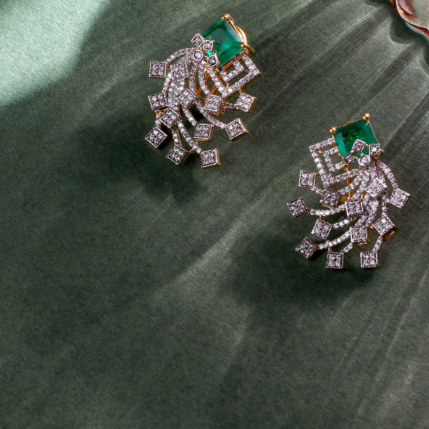Emerald Majesty CZ Silver Earrings