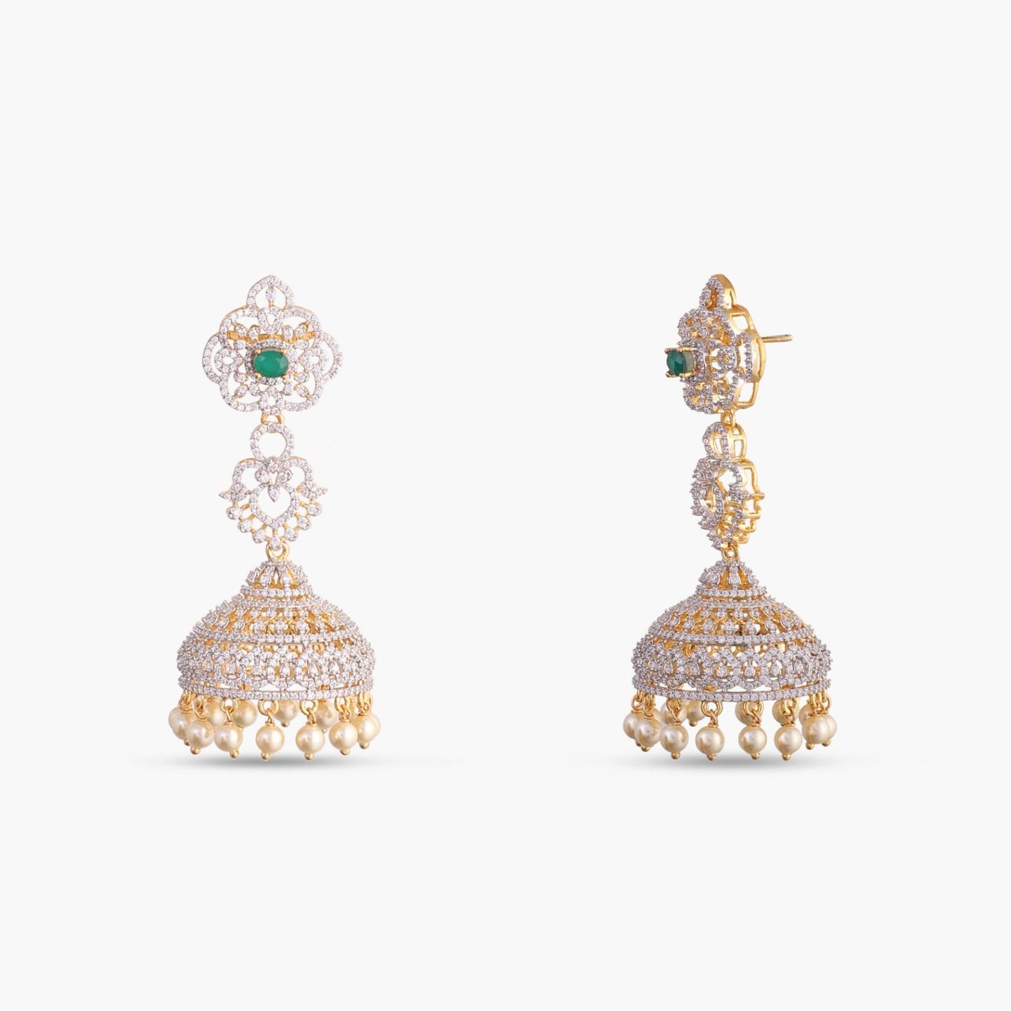 Camellia Floral CZ Silver Jhumka Earrings