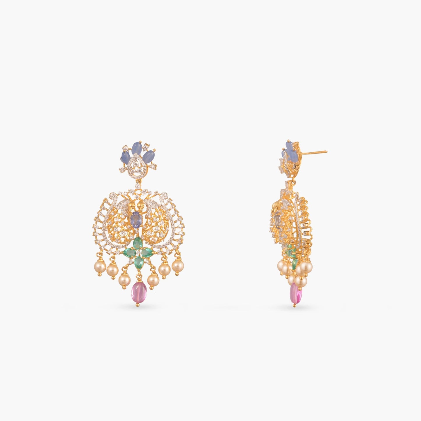 Roshani CZ Long Silver Necklace Set