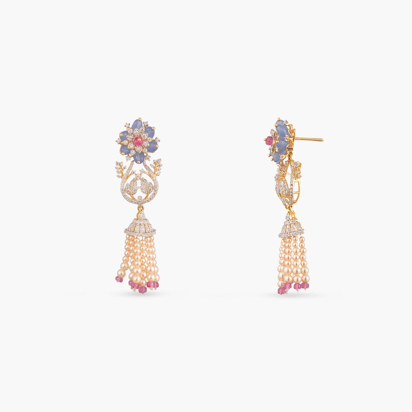 Priya CZ Long Silver Necklace Set