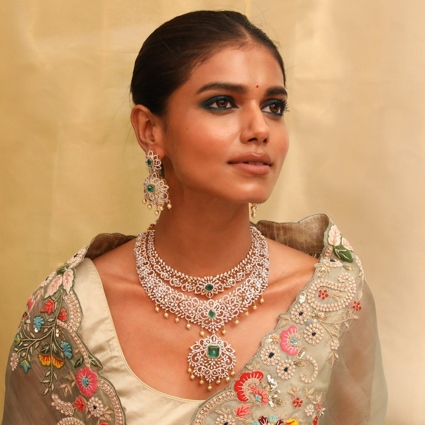 Siya CZ Silver Necklace Set