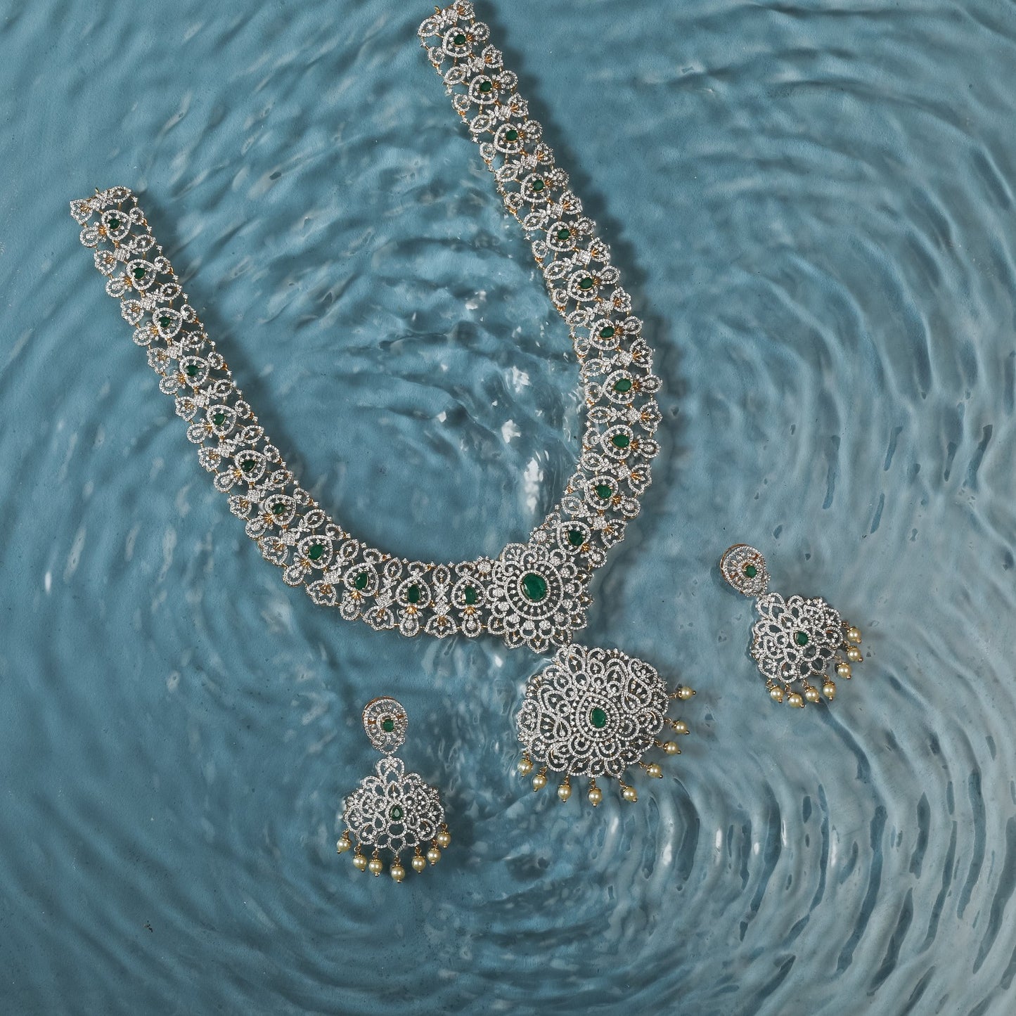 Ahana CZ Silver Necklace Set
