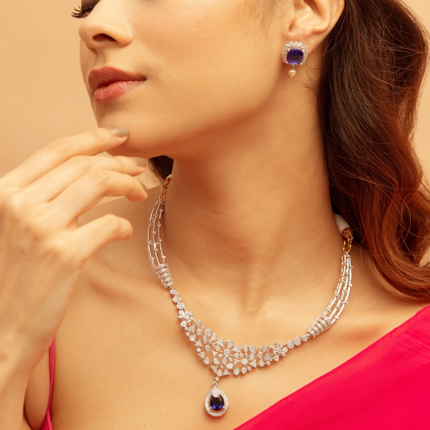 Sapphire Glam CZ Silver Necklace