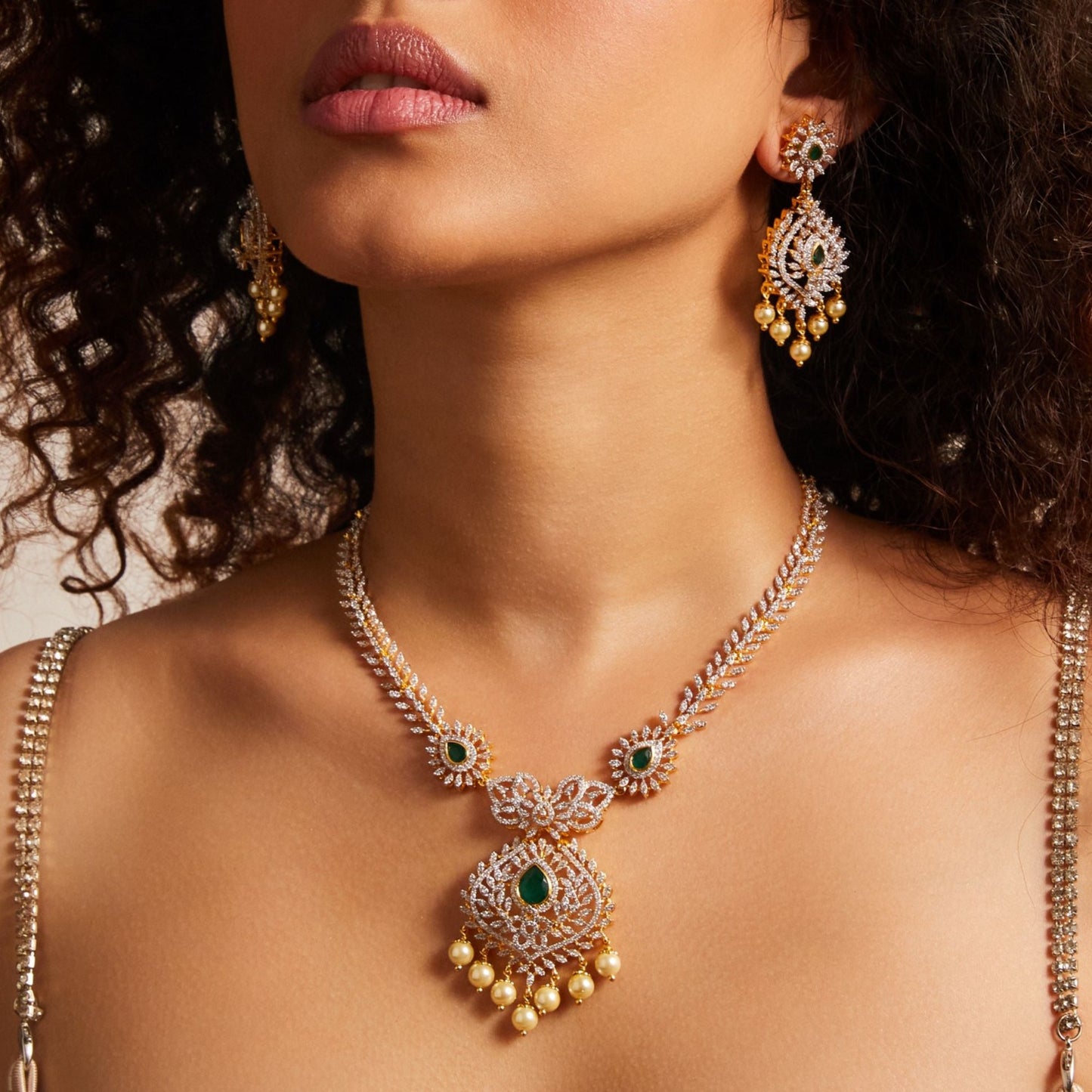 Manuja CZ Silver Necklace Set