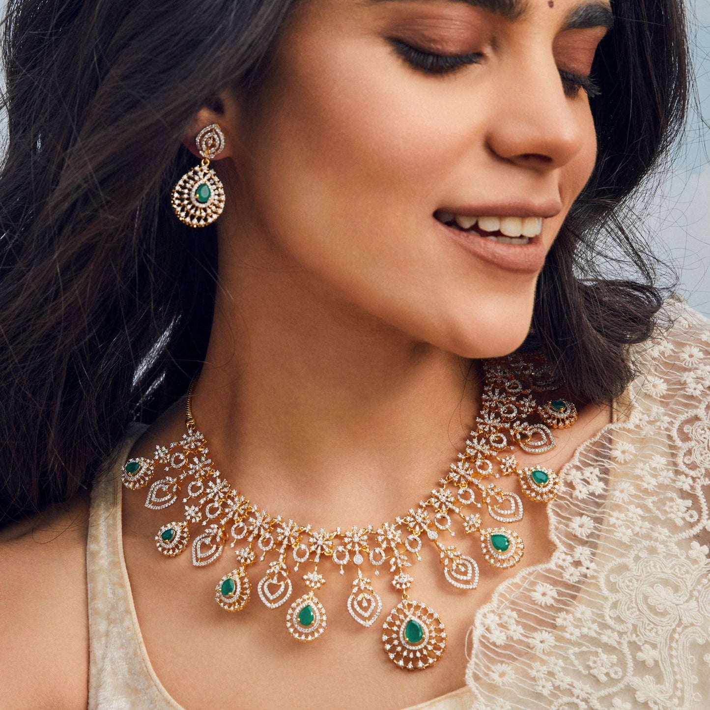 Enchanting Shine CZ Silver Necklace Set