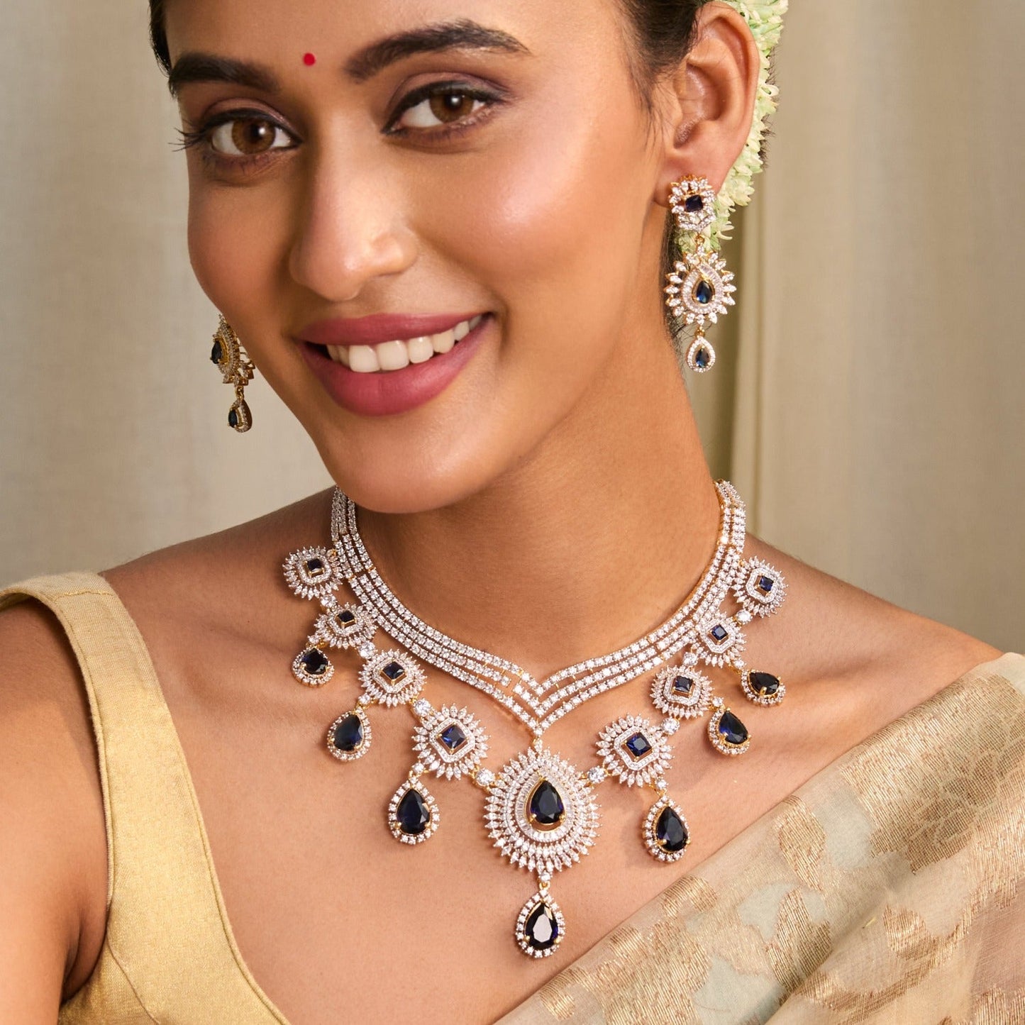 Sapphire Radiance Layered CZ Silver Necklace Set