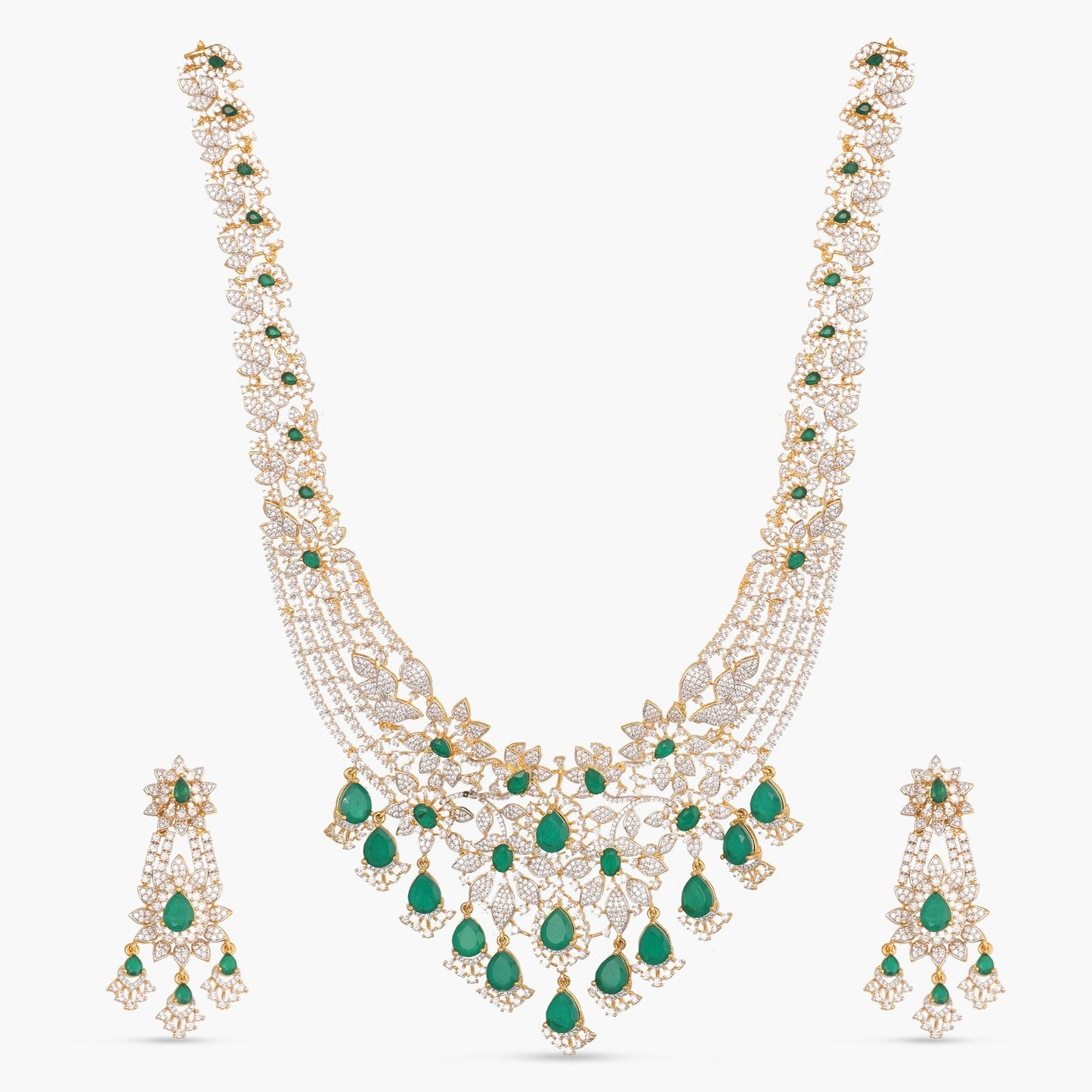 Zircons Adorned Blossoms CZ Silver Necklace set