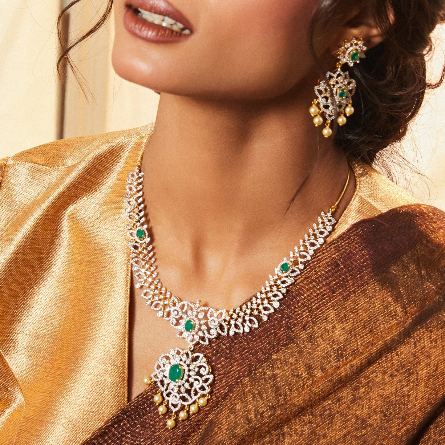 Palatial CZ Silver Necklace Set