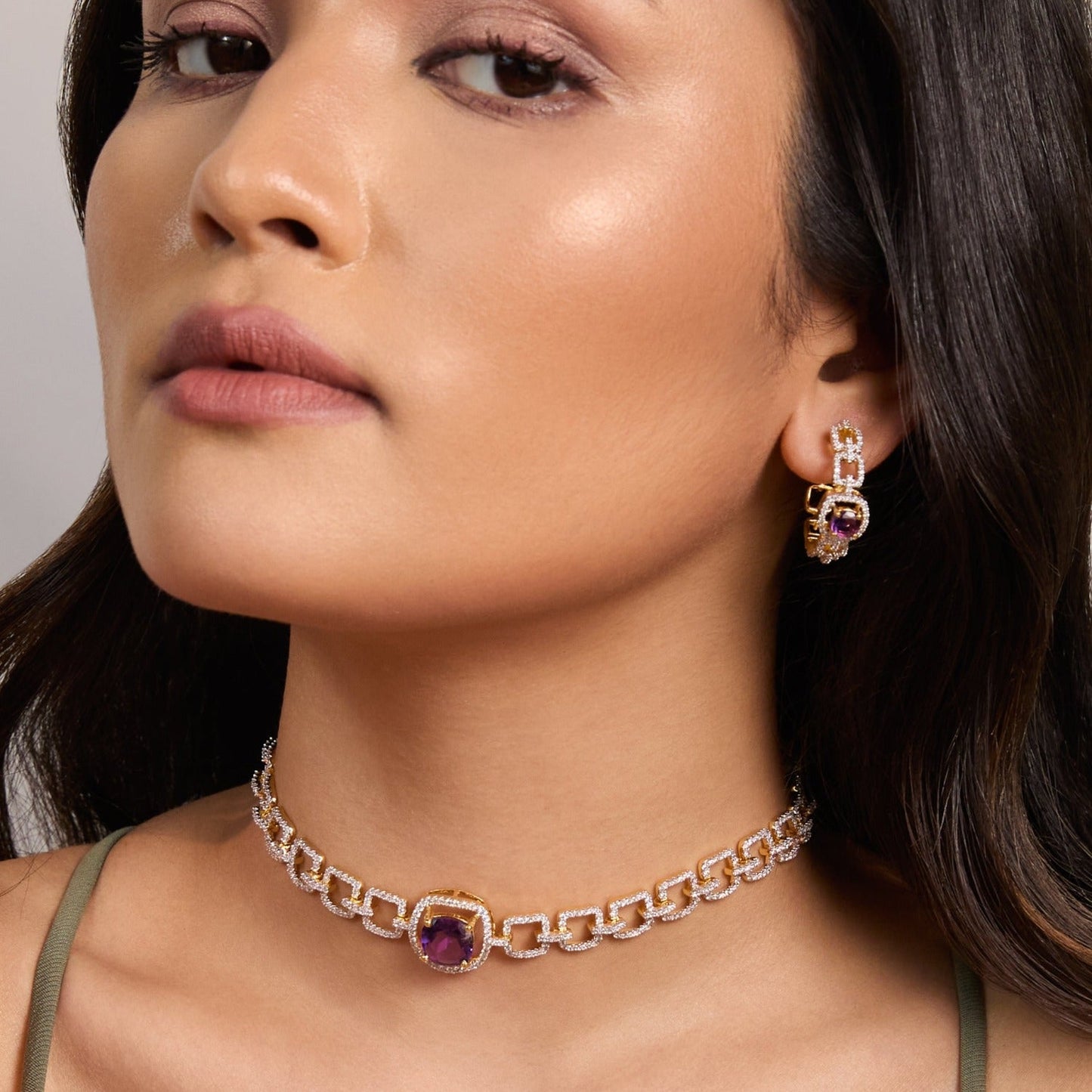 Blue Azure CZ Silver Choker Set