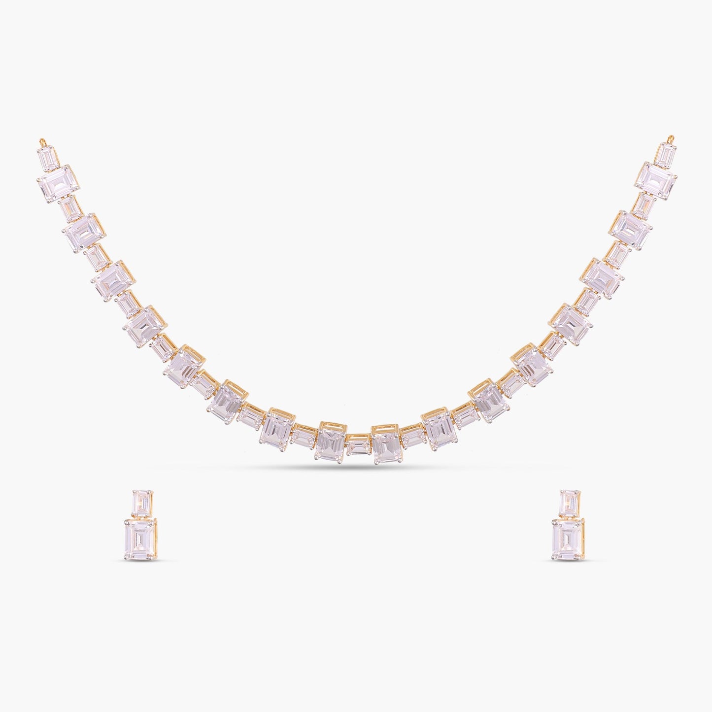 Cascading Emerald cut CZ Silver Necklace Set