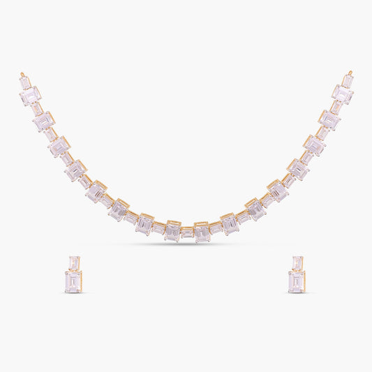 Cascading Emerald cut CZ Silver Necklace Set