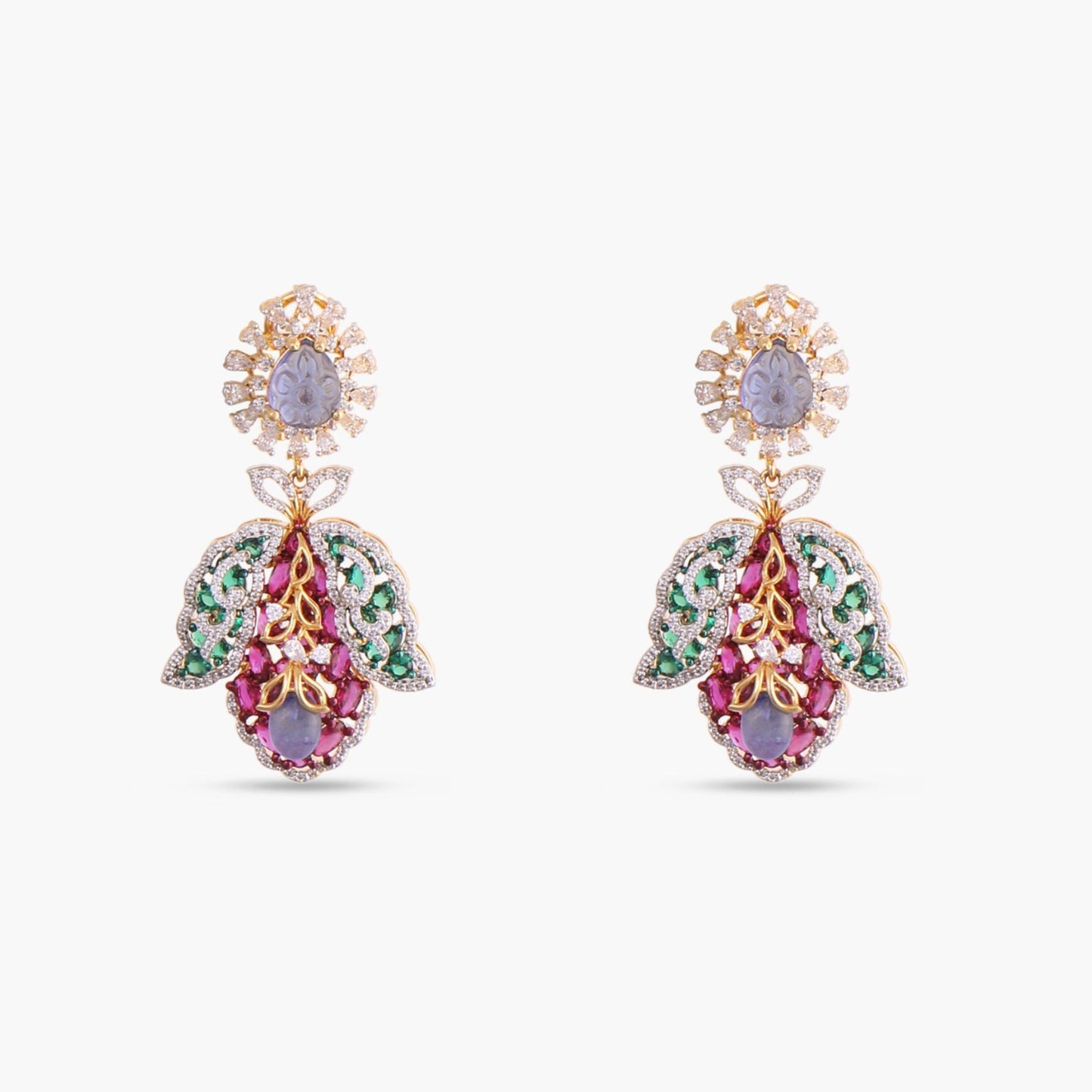 Floral Brocade Statement Silver Necklace Set