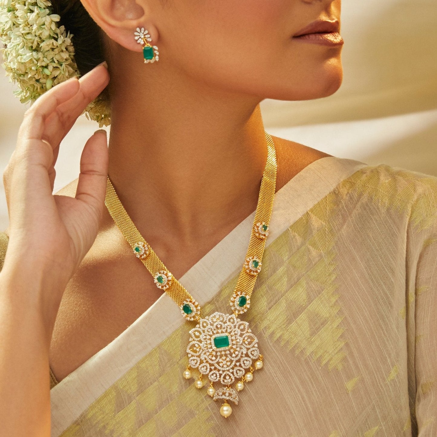 Aloka Silver CZ Necklace set