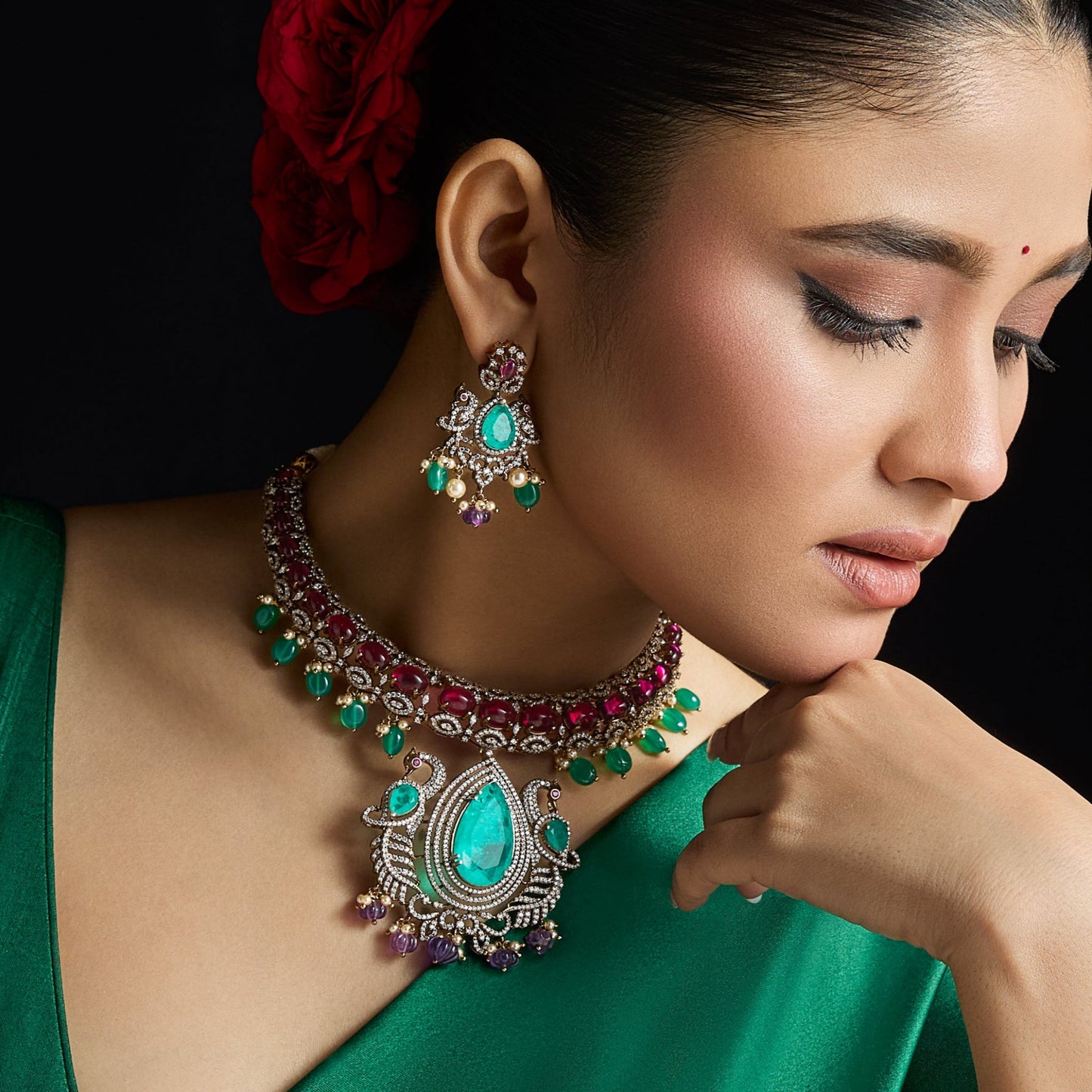 Vamika Moissanite Silver Necklace Set