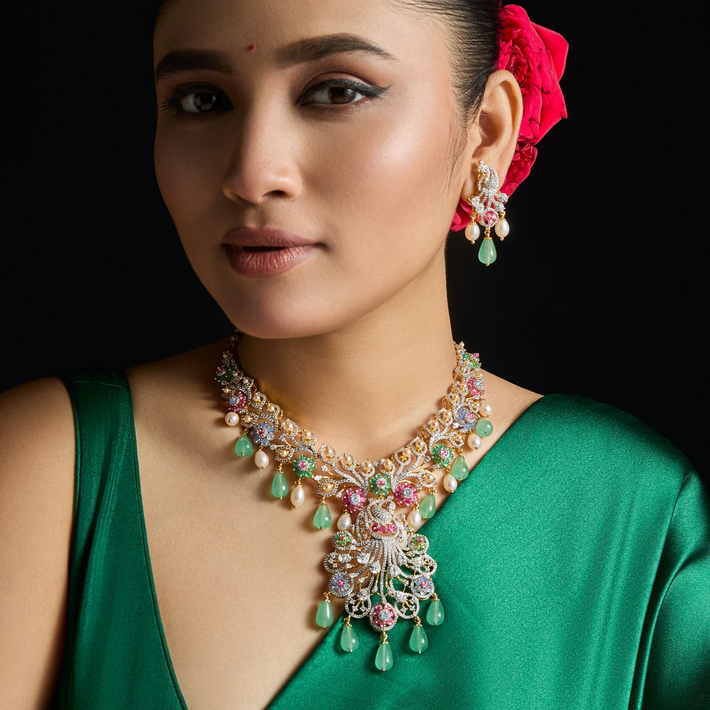 Mayuri CZ Silver Necklace Set