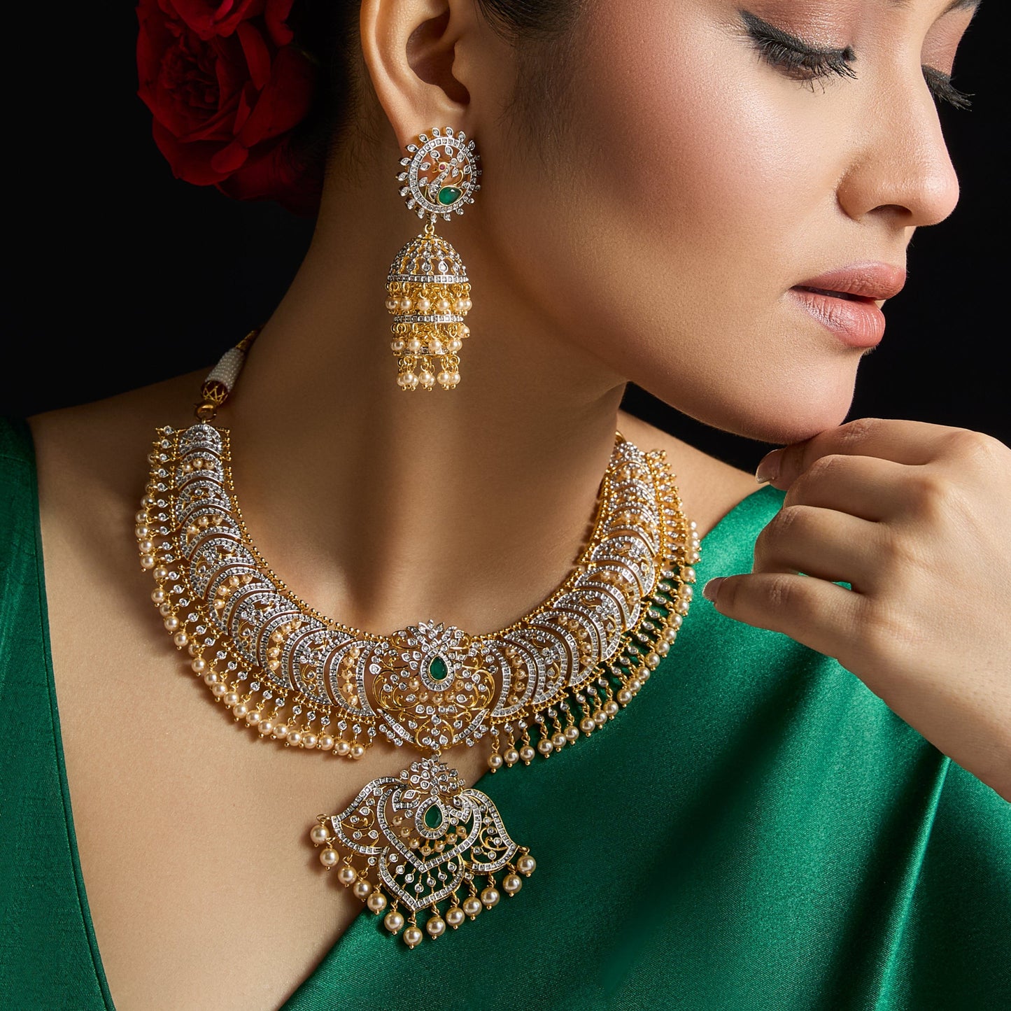 Aarvi CZ Silver Necklace Set