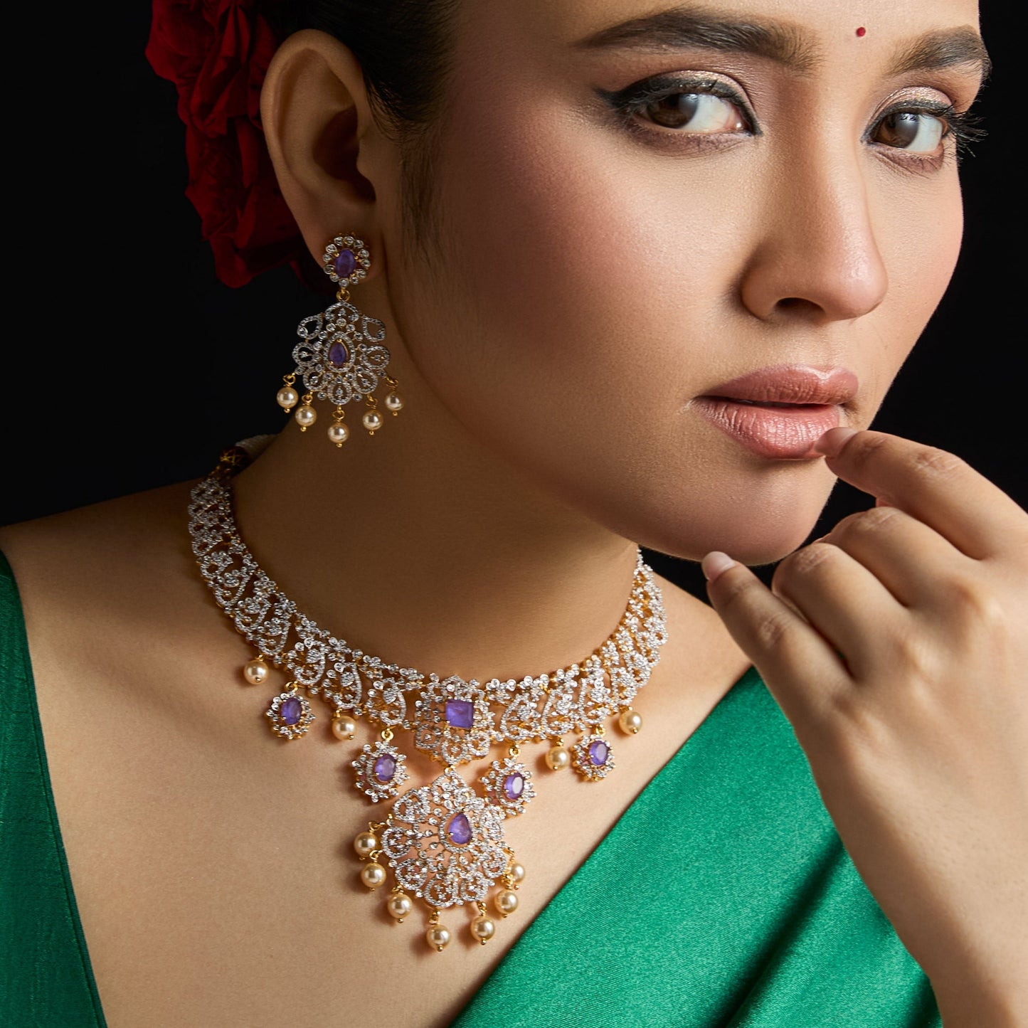 Amara CZ Silver Necklace Set