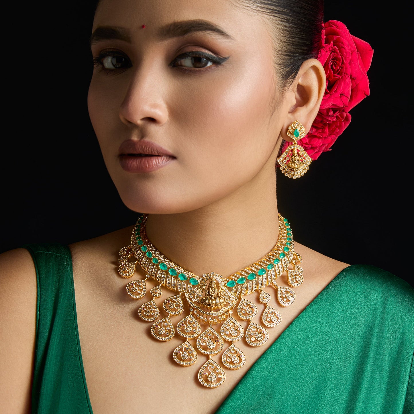 Lakshmi Cascade CZ Silver Necklace Set