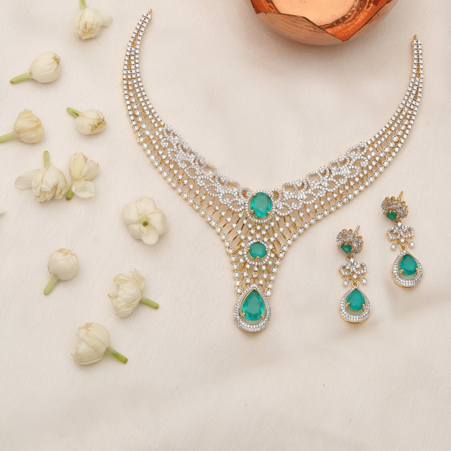 Navya CZ Silver Necklace Set
