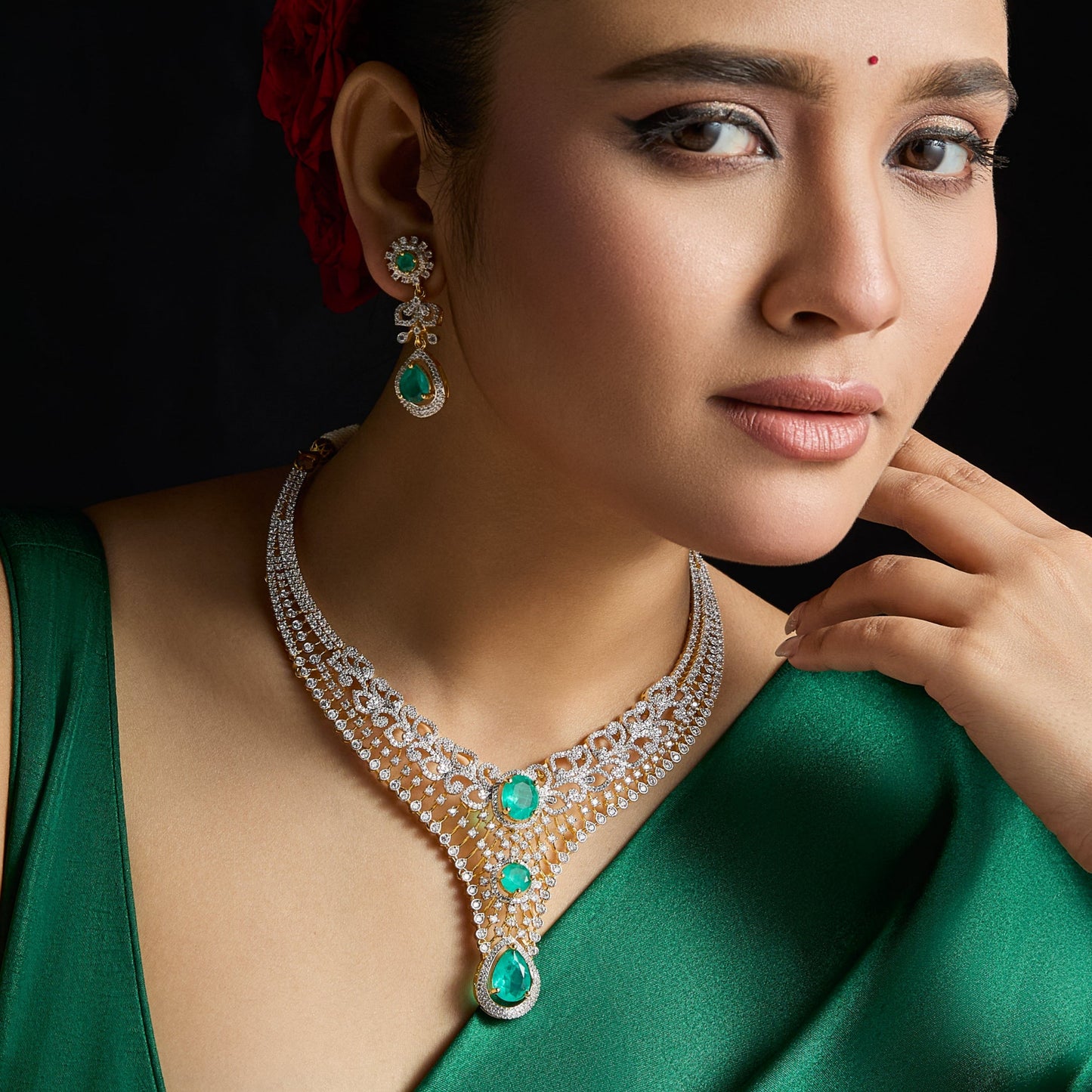 Navya CZ Silver Necklace Set