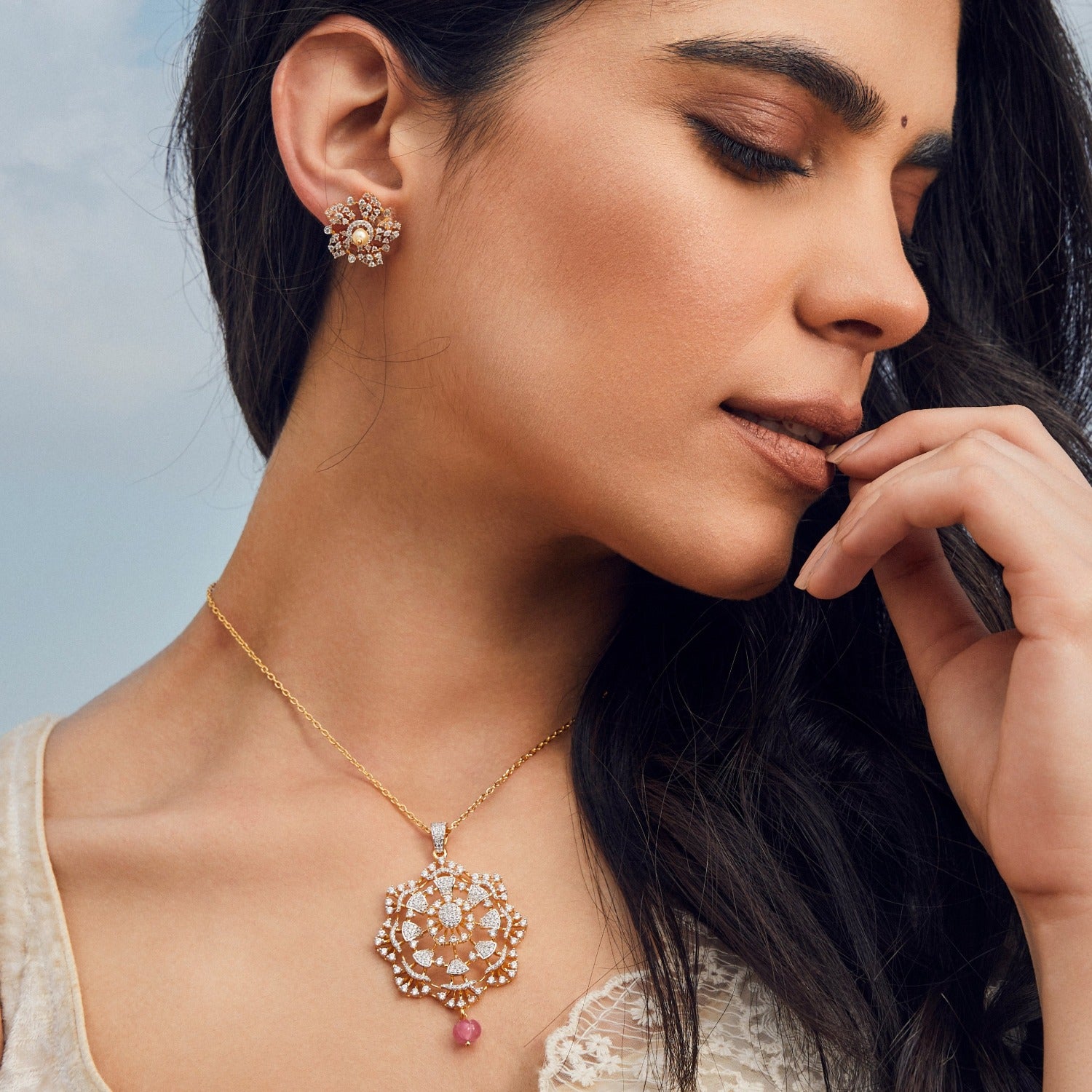 Floral Fiesta CZ Silver Pendant Set