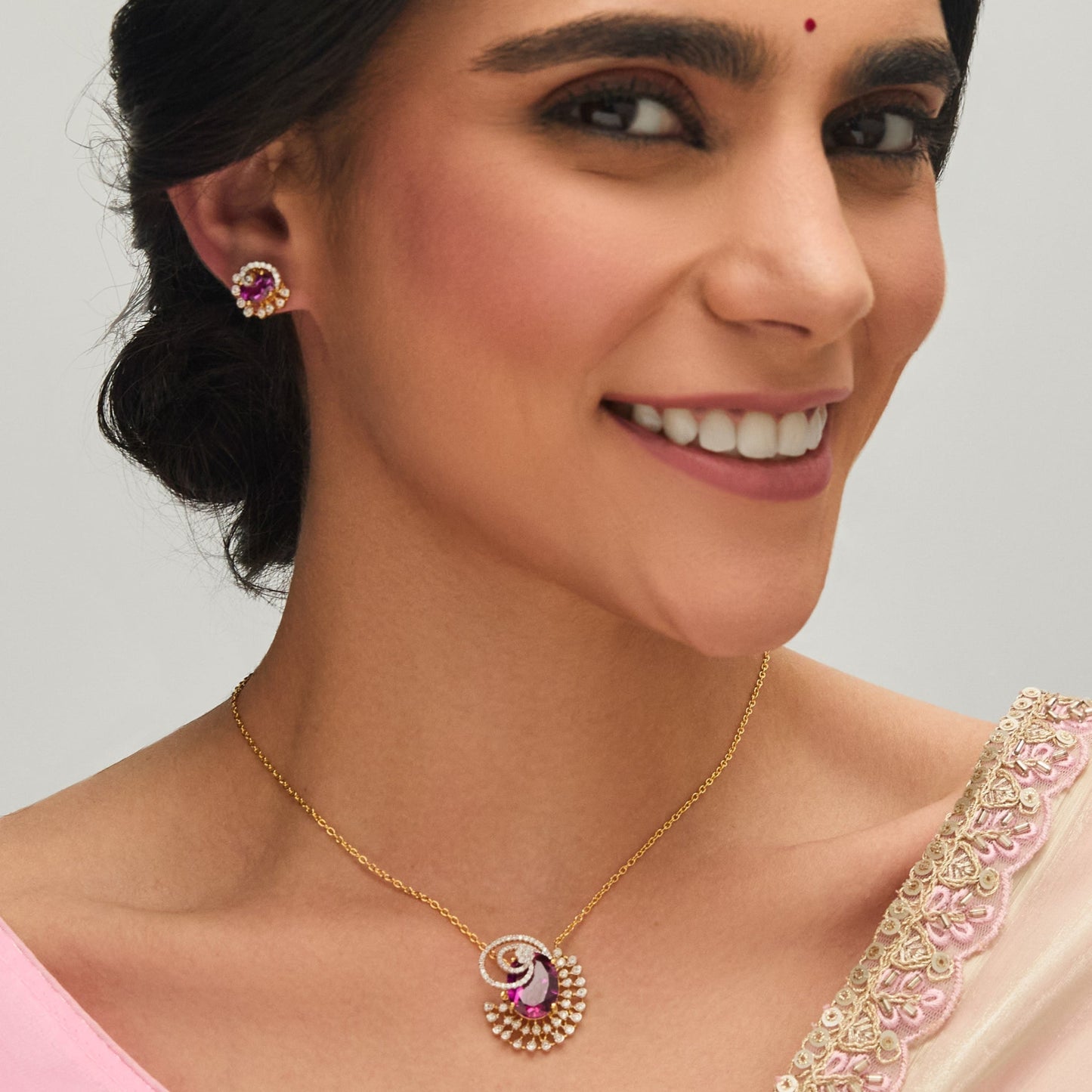Ruby Rose CZ Silver Pendant Set