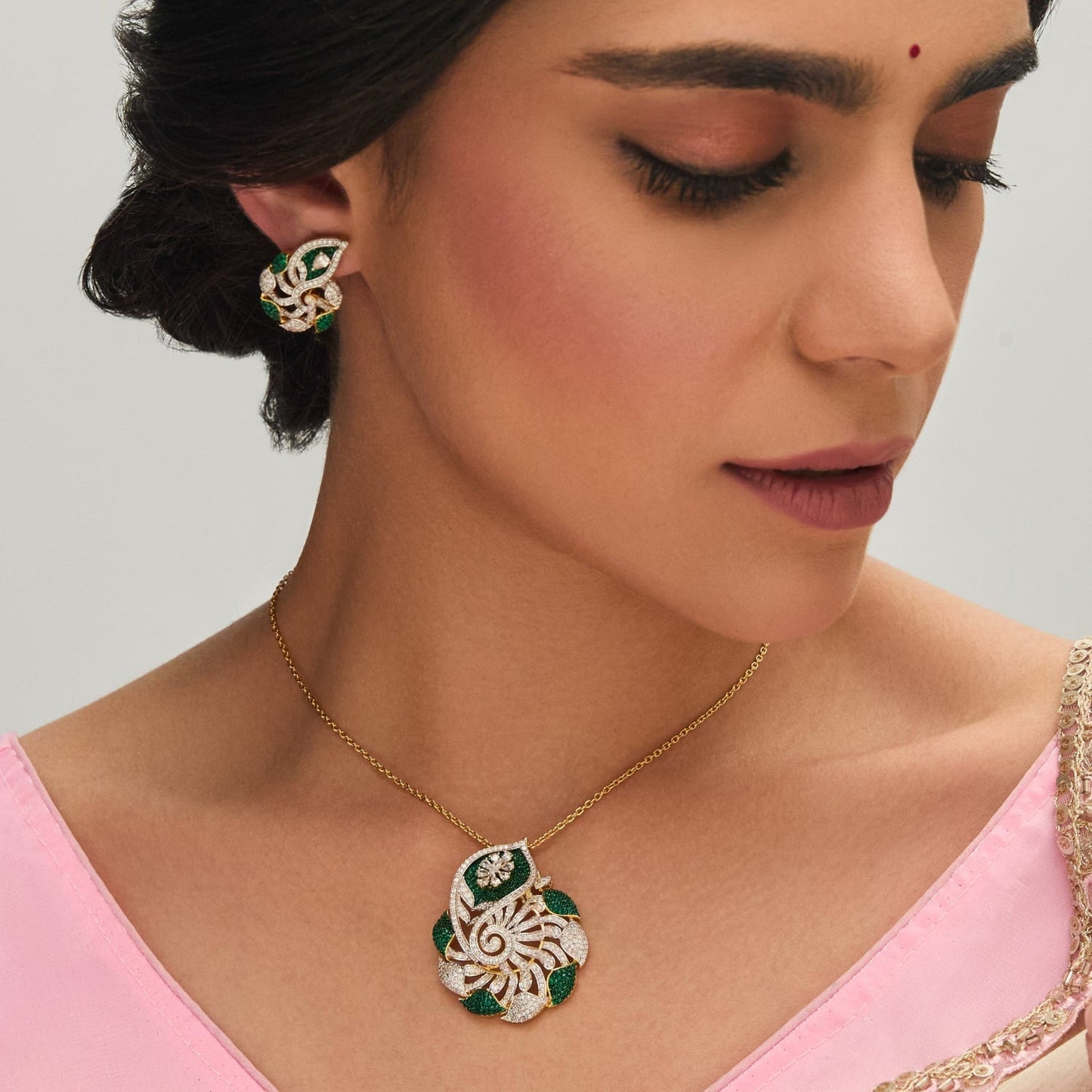 Peacock Majesty CZ Silver Pendant Set