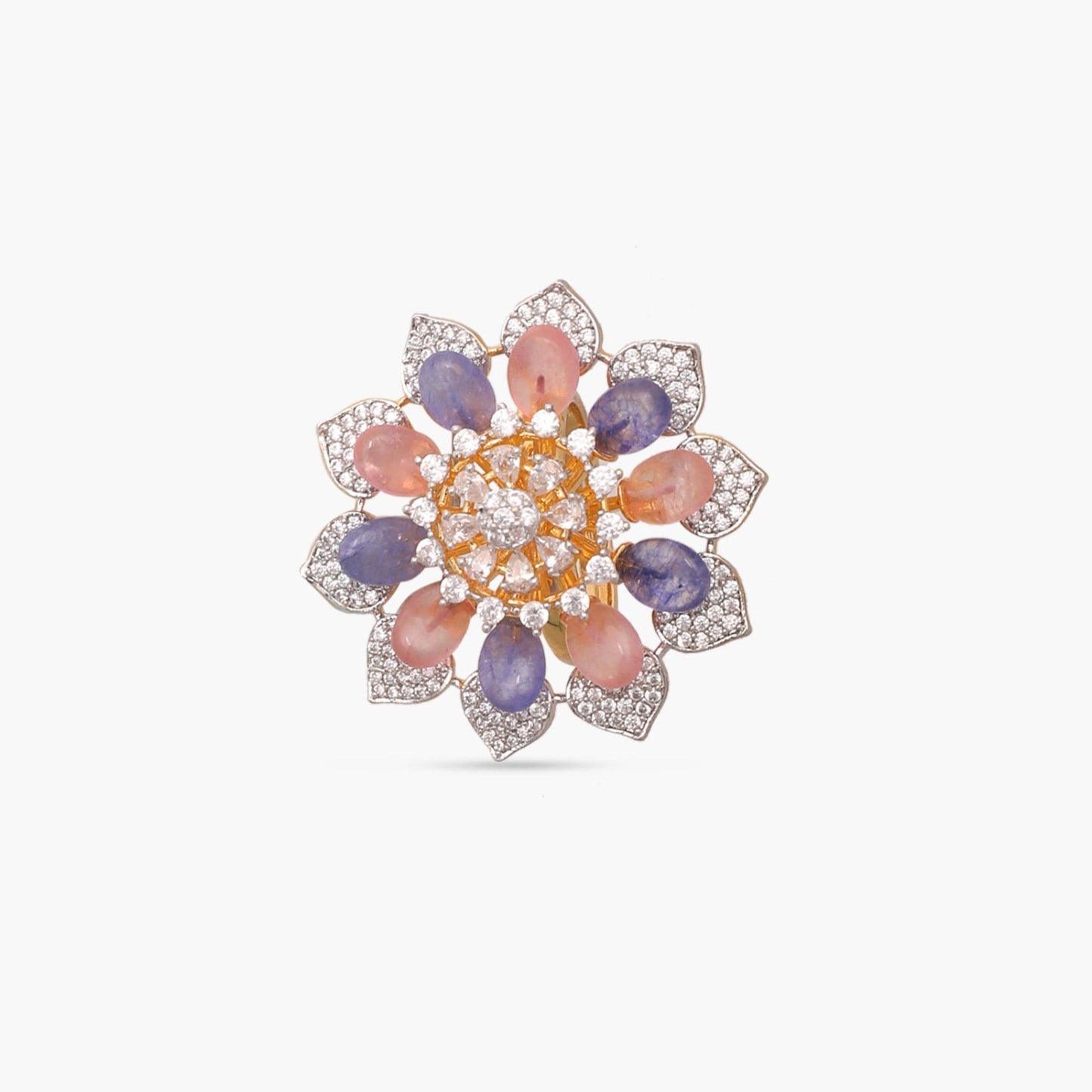 Floral Bloom CZ Silver Finger Ring