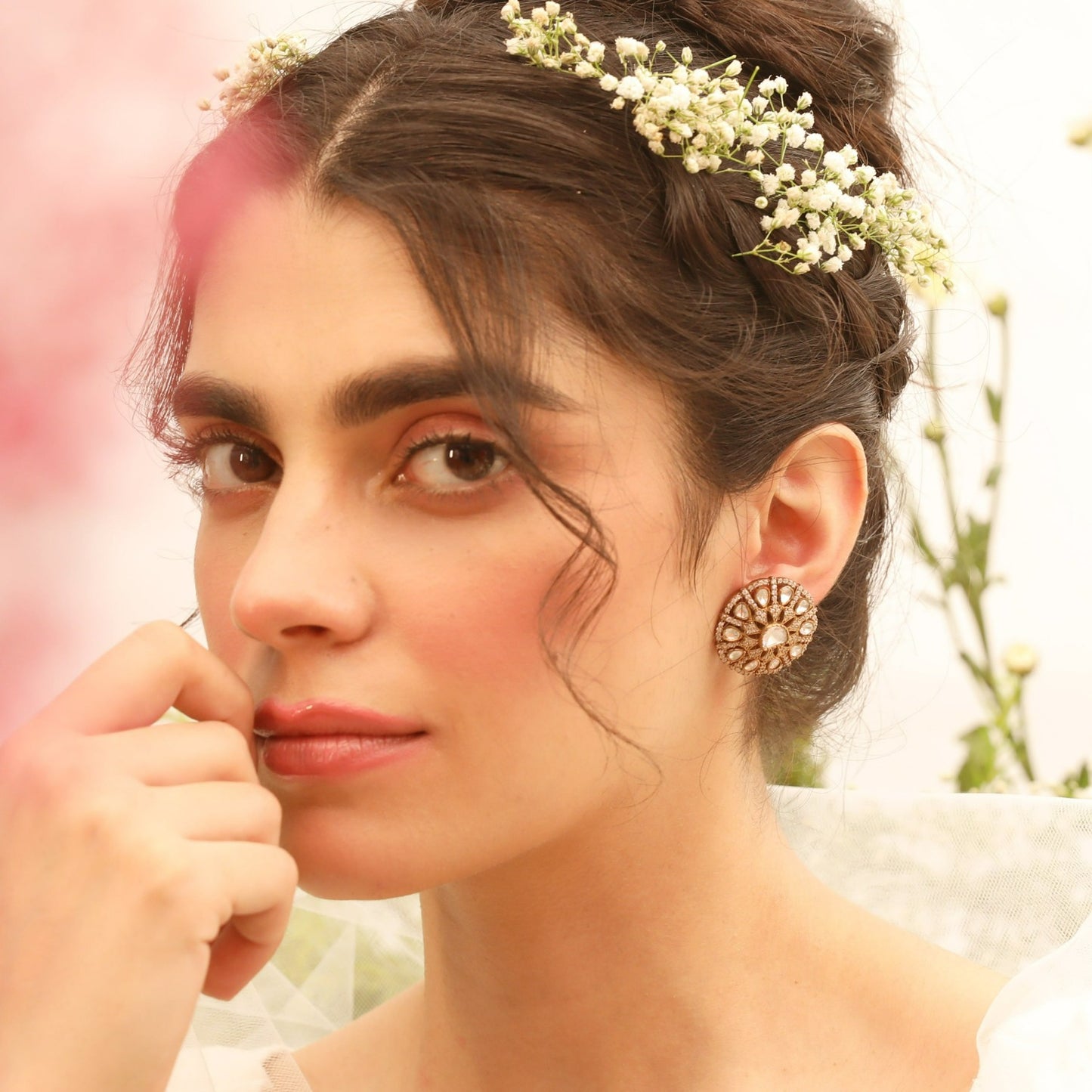 Floral Brilliance Silver Stud Earrings