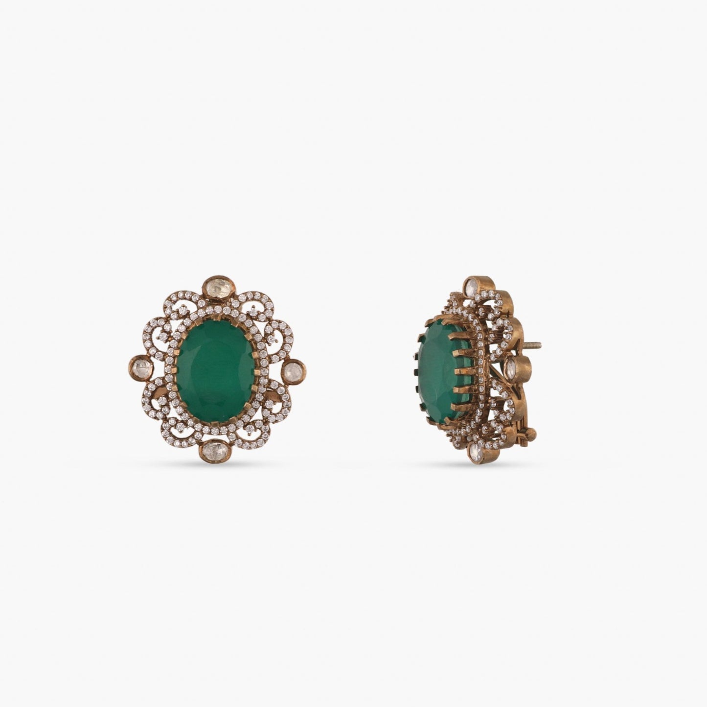 Emerald Shine Silver Stud Earrings